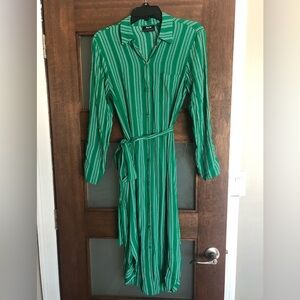 Anthropologie Maeve Green Striped Shirt Dress